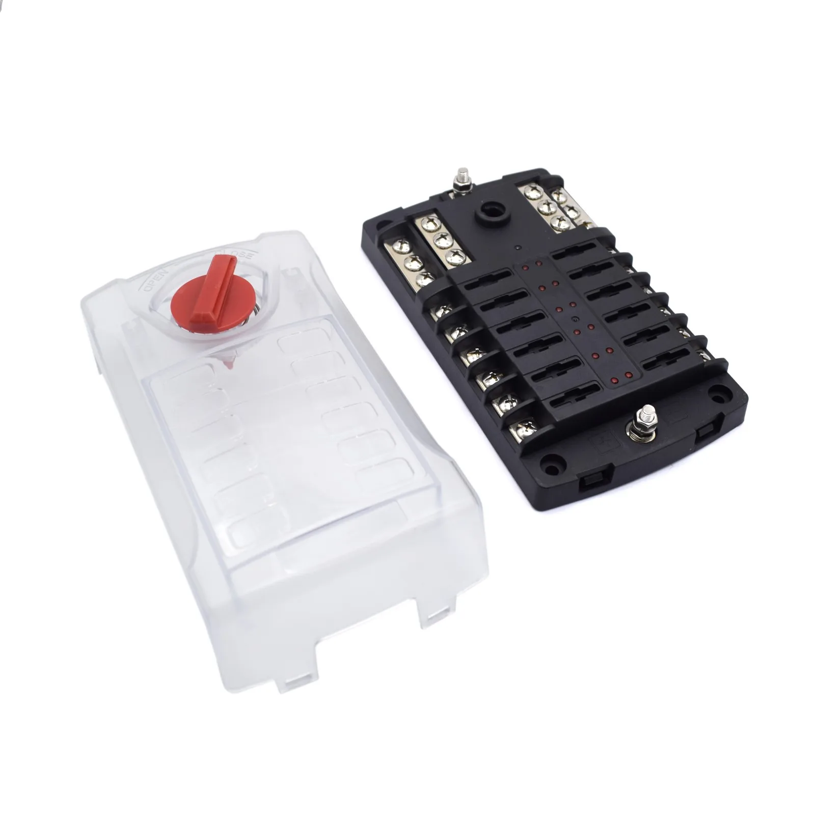 12 Way Fuse Box with LED Light and Rotating Cover