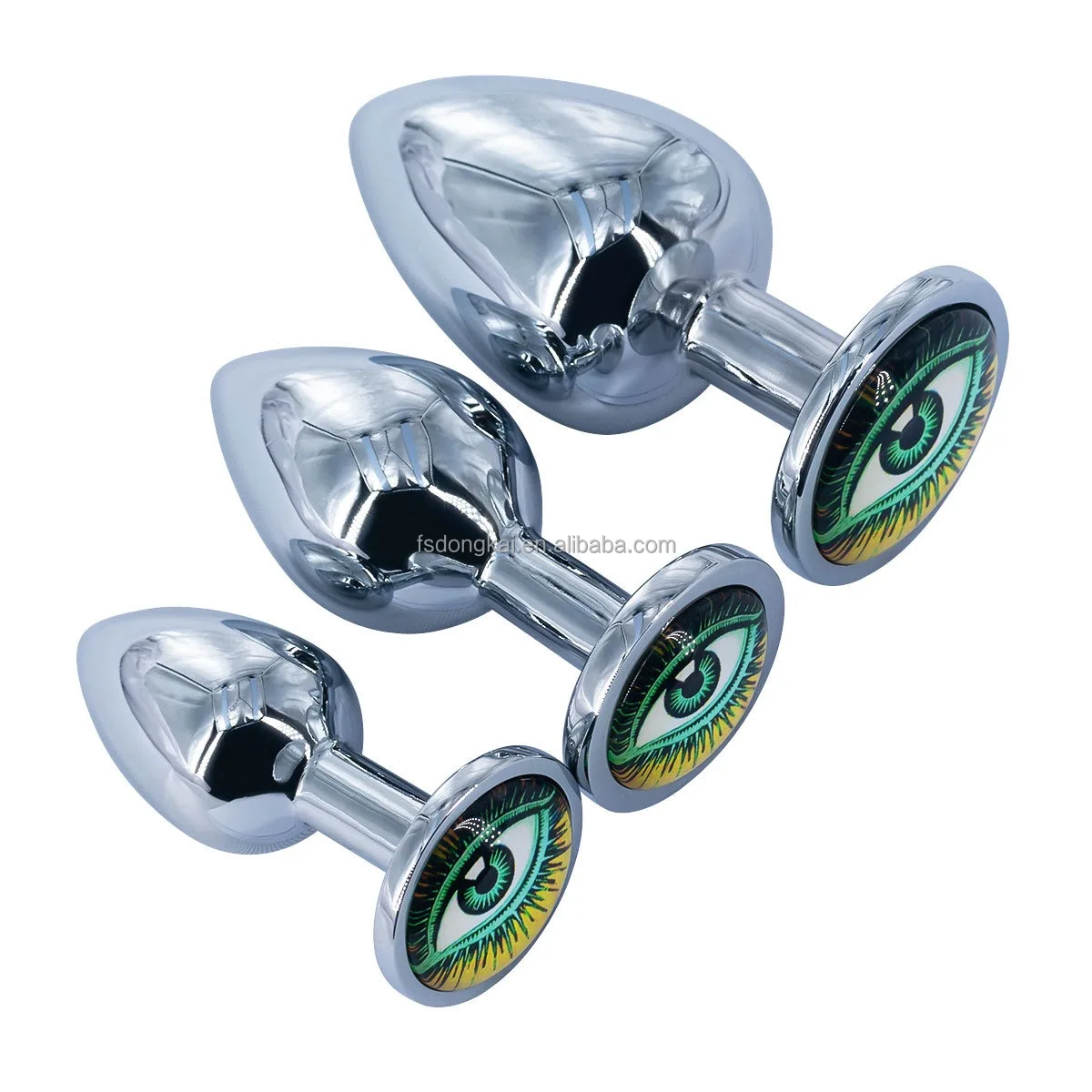 Dongkai Factory Wholesale 3 Different Sizes of Anal Plugs 3D Eye New Design  Rhinestone Base Metal Butt Plugs for Women and Men