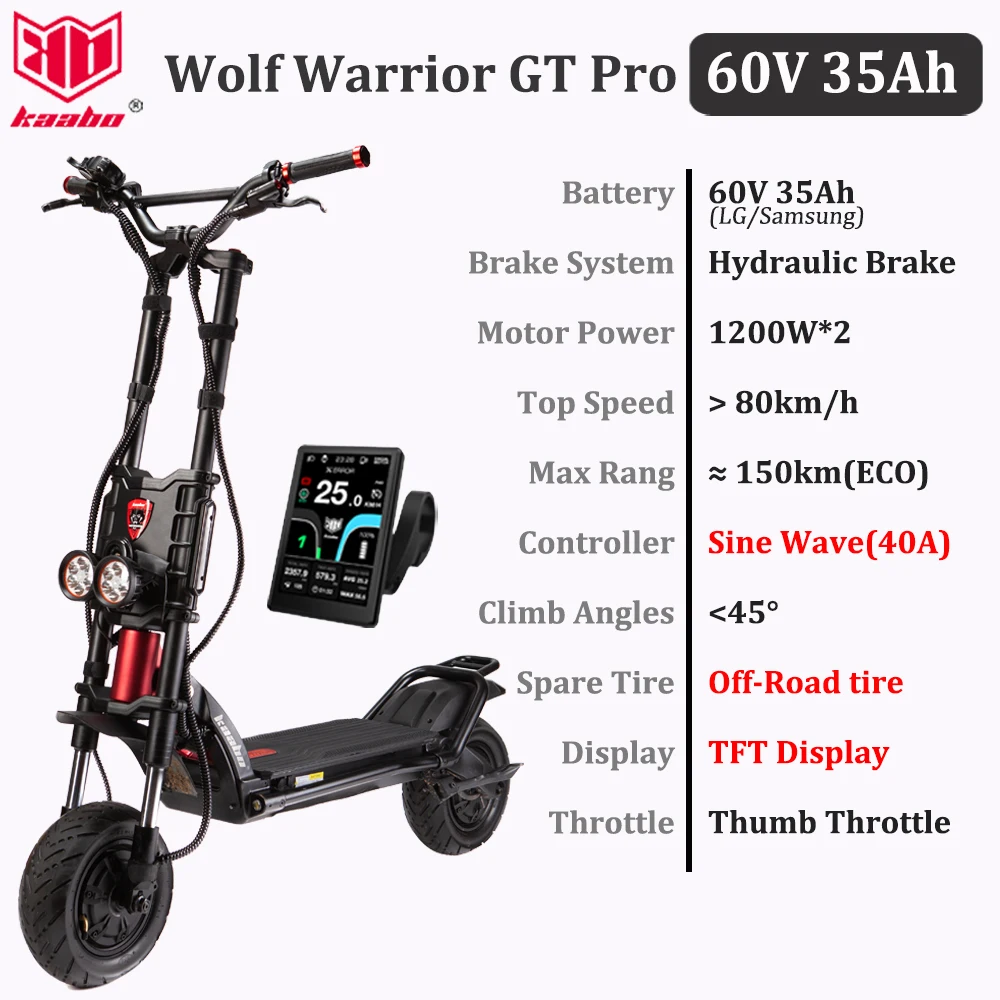 Trottinette électrique Kaabo Wolf Warrior Gt Pro + (60V 35Ah)