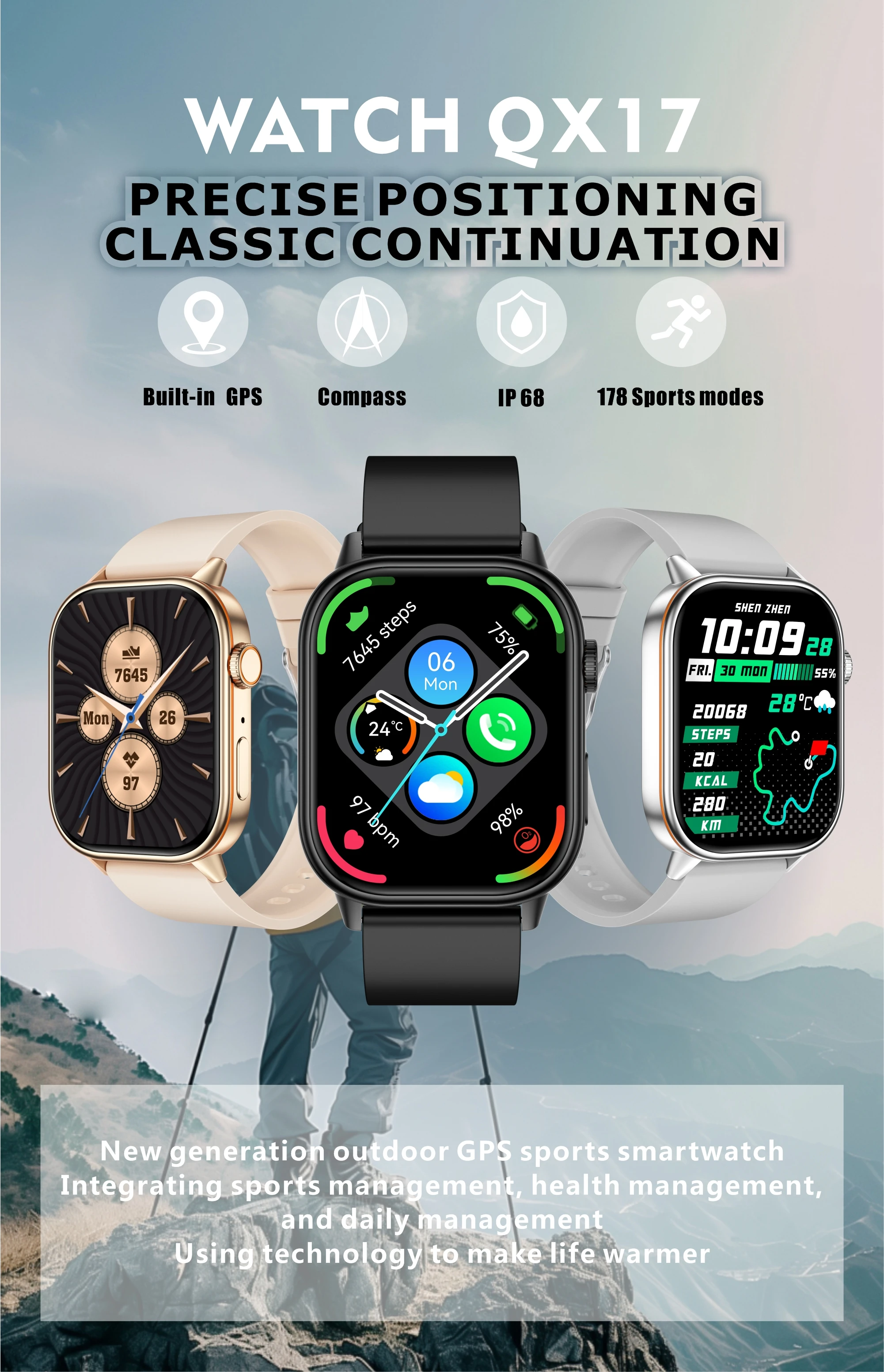 Welcome OEM Order, Factory Whole Selling 2025 Sanvnet Qx17 New Fashion Smart Watches With Gps Positioning Compass Sos Bt Call Outdoor Sports Smart Watch For Men Women - Buy Unisex Smart Watch ip68 Waterproof Smart Watch gps Positioning Smart Watch fitness Tracker Smart Watch compass Smart Watch