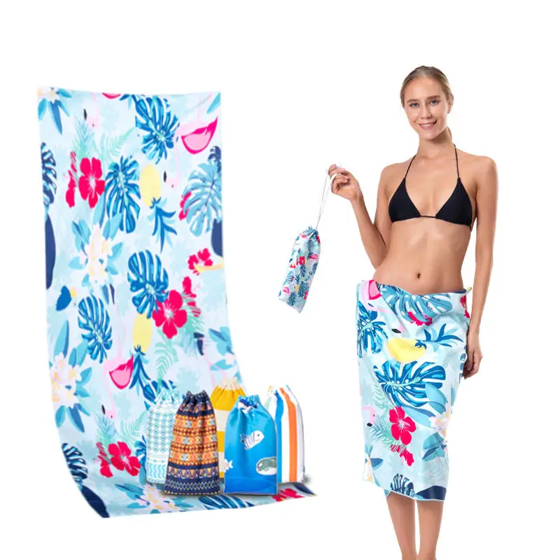 Personalized Logo Digital Print Floral Rectangle Sand Free Custom Microfiber Beach Towels