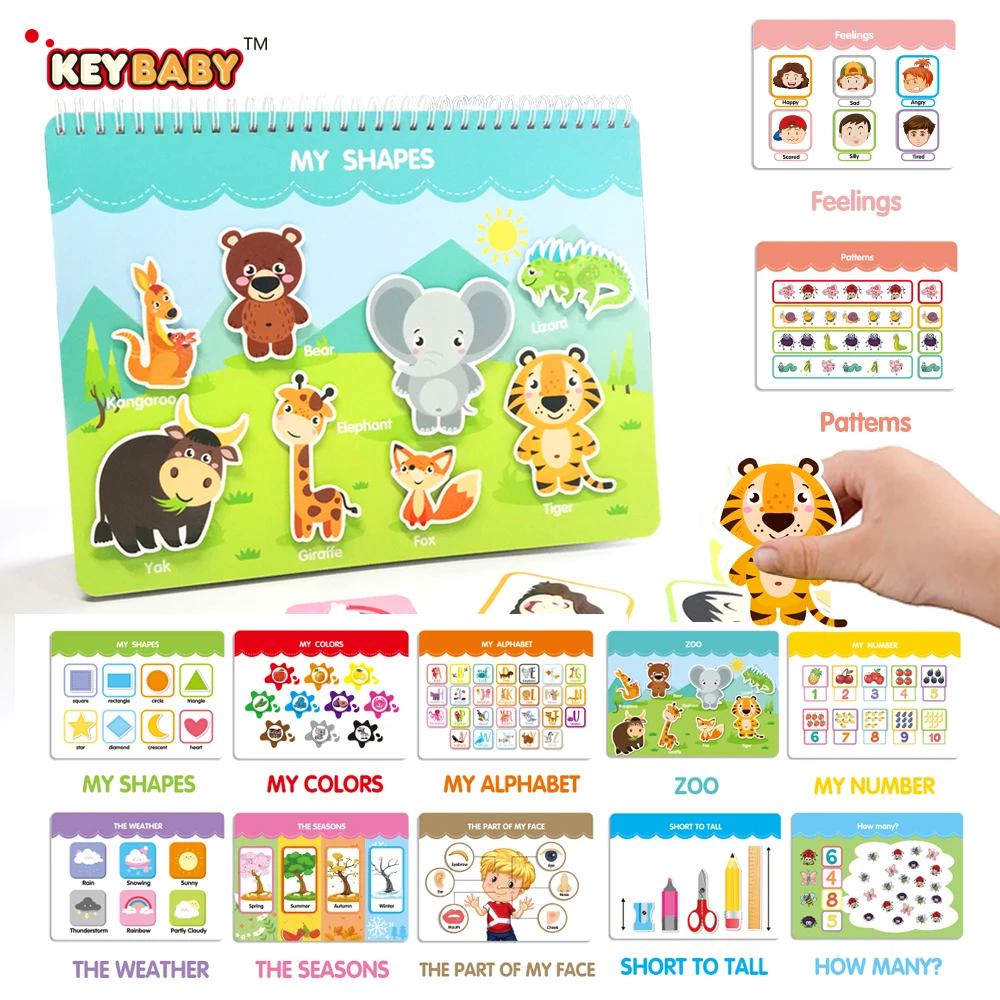 Keybaby Livres personnalisés en feutre pour enfants, éducation précoce, Montessori, moulinet, livre d'activités préscolaire pour enfants