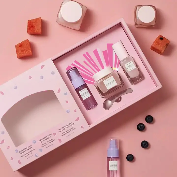 Custom Logo Printed Luxury Cardboard Drawer Sliding Gift Beauty Makeup Skincare Packaging Set Box for Cosmetic