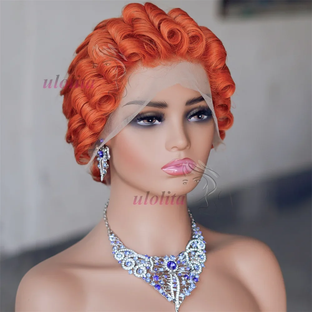 Burgundy 99J Red Color Lace Front Short Bob Wig Human Hair Pre Cut Loose Bouncy Wave Pixie Cut Frontal Wigs Preplucked_voghion.com