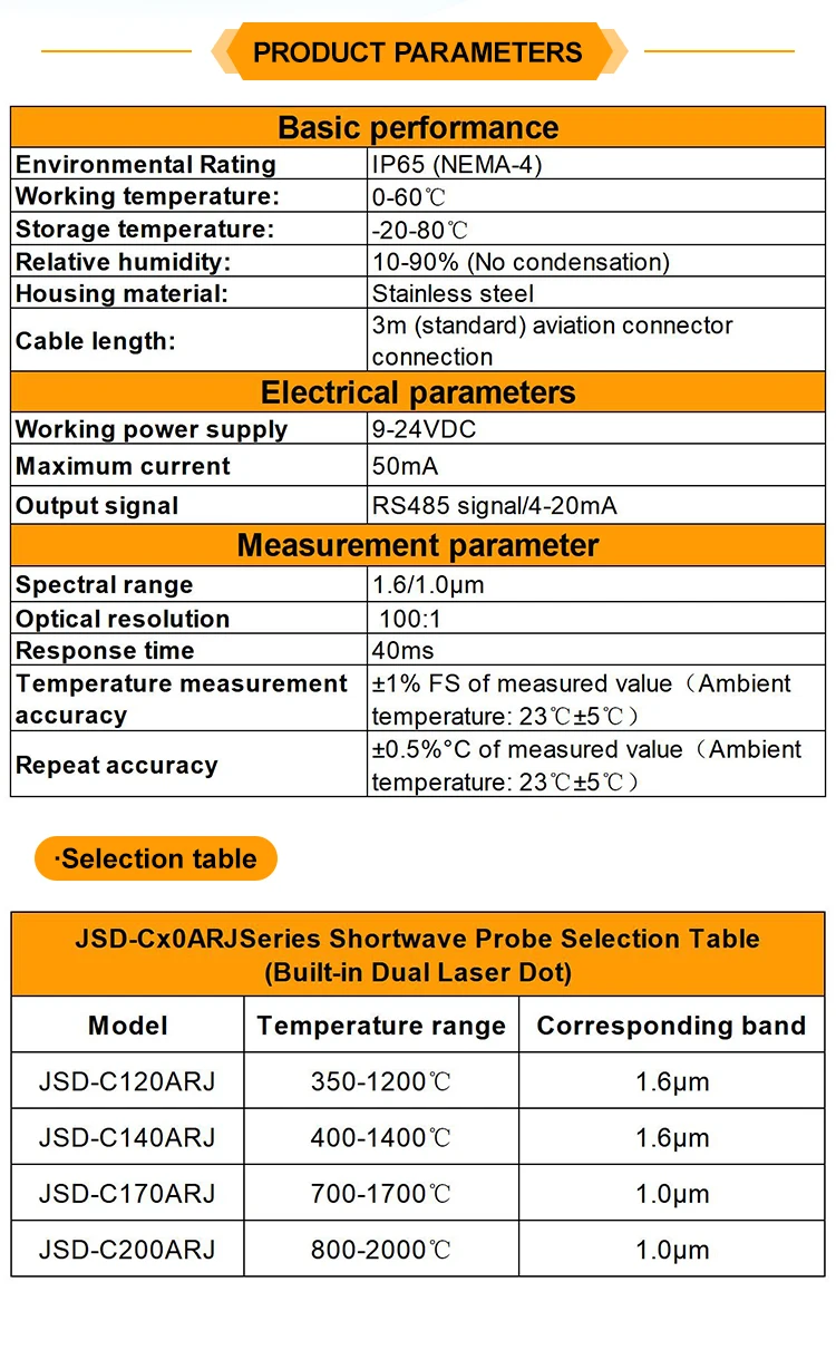 KASINTON JSD-C170ARJ 700~1700℃ RS485 4-20mA Digital Infrared Temperature Sensor supplier