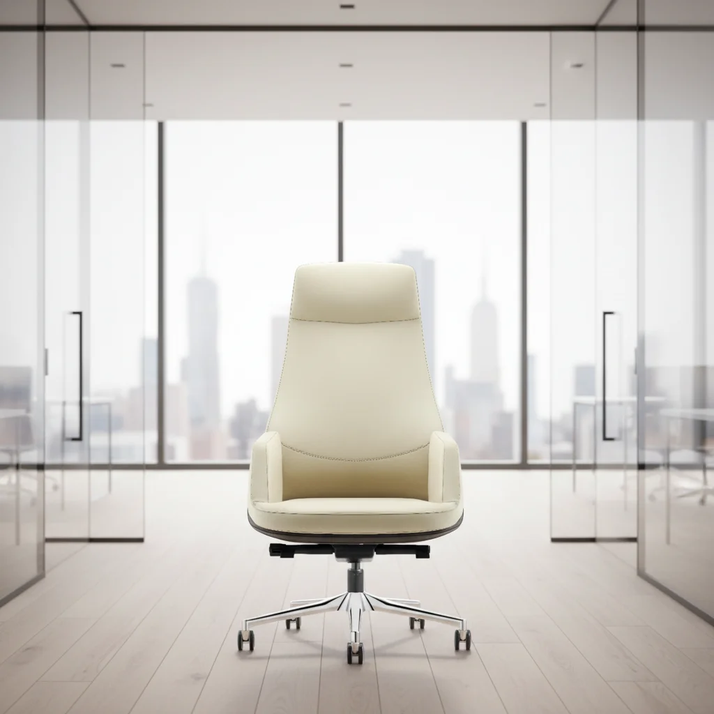 Modern Ergonomic Leather Executive Office Chair with Lumbar Support Adjustable Height and Aluminium Base 4