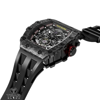 New Arrivals Carbon Fiber Bezel Tonneau Dial Watch Stainless Steel Sapphire Glass Watches Men