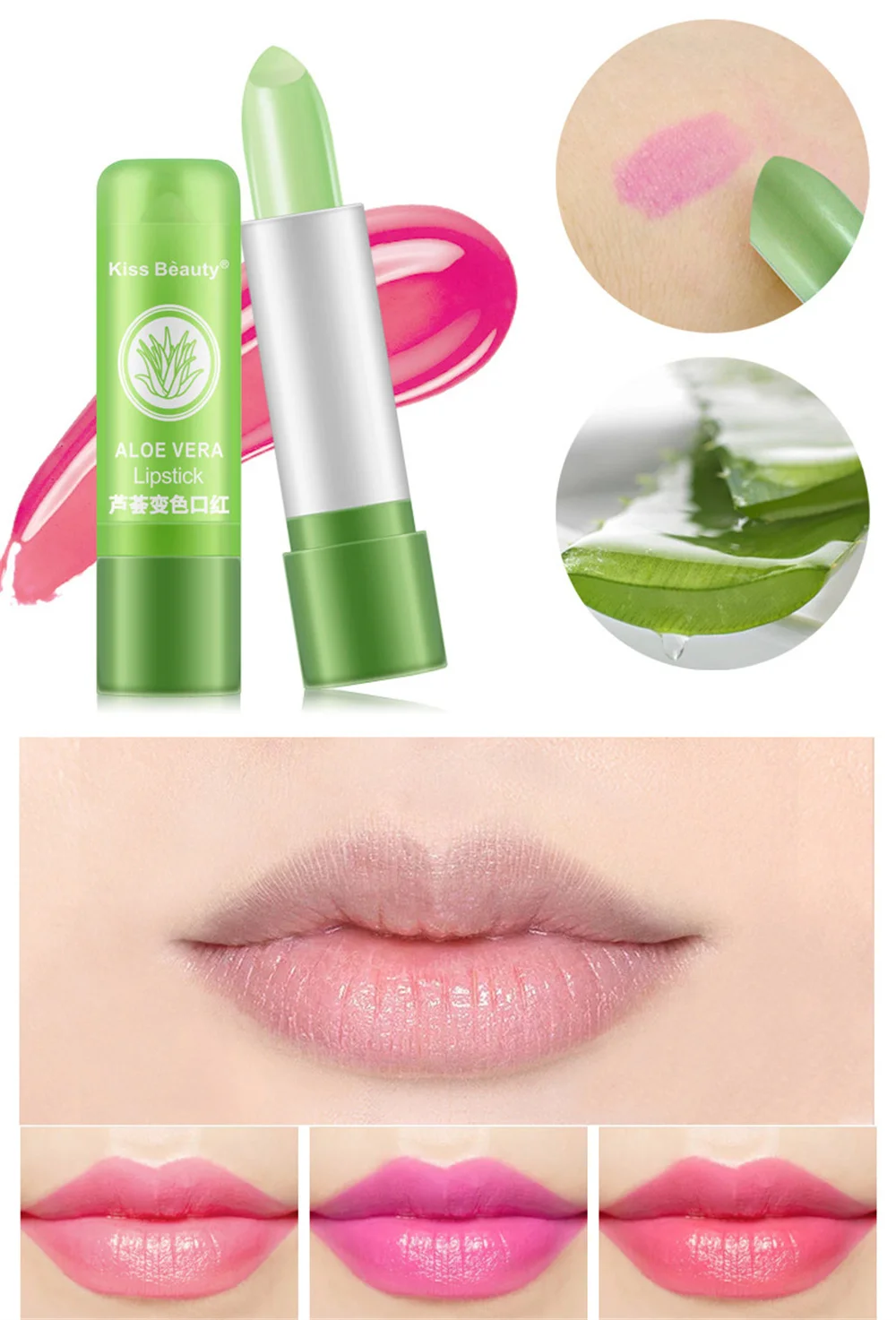 Kiss Beauty Langanhaltender Aloe Vera Gel Lippenstift Lippenbalsam  Grohandel Kosmetik Make-up Private Label Magischer Farbwechsel-Lippenstift