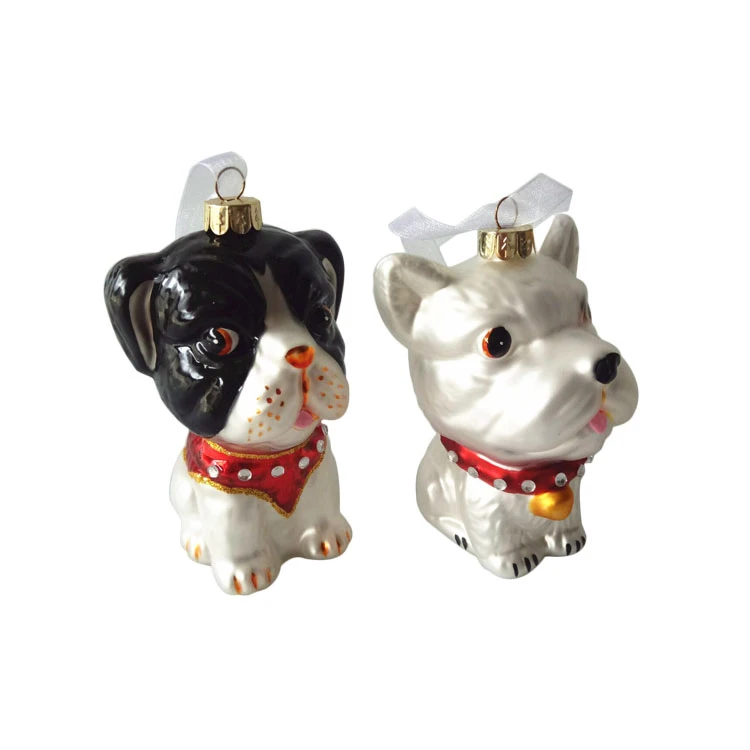 Wholesale cute handmade glass christmas dog decorations hanging ornaments