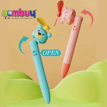 Soft Rubber Safety Creative 2in1 Rotating Cartoon Mini Fan Pen