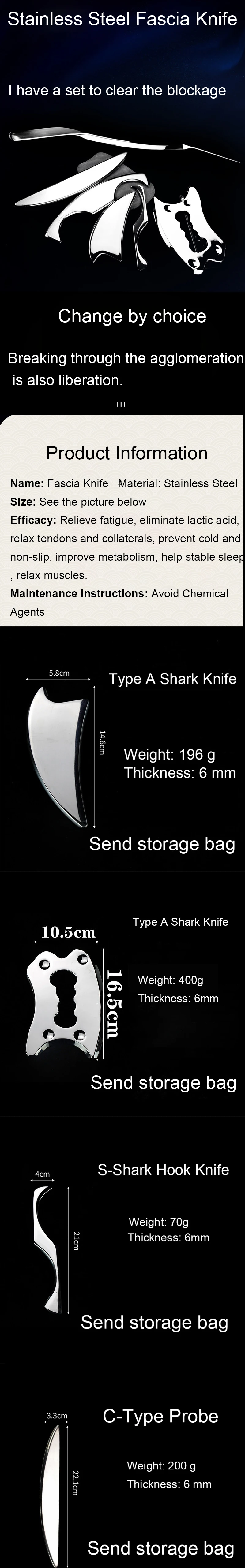 Stainless Steel Fascial Knife Set Fascia Tissue Muscle Fibers Release