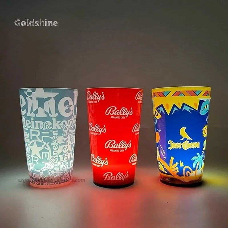 Oem Logo Liquid Activated 12oz 14oz Glowing Liquid Drink Glasses Led