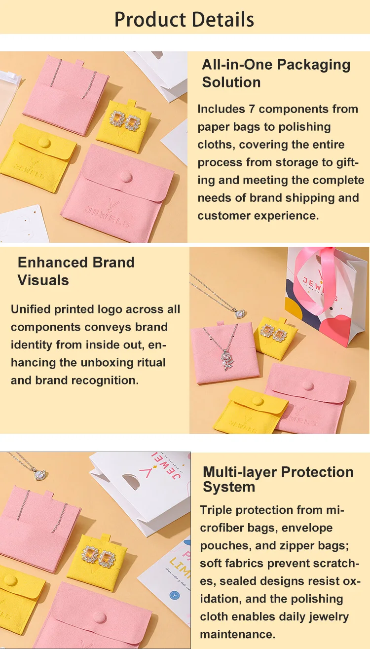 A1 High End Flip Top Square Custom Size Microfiber Velvet Jewelry Envelope Packaging Pouches with Matte Zipper details