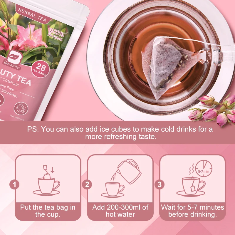 Beworths 28 Days Skin Beauty Tea Bag Healthy Natural 6 in 1 Complex Herbal Tea Flavor Tea