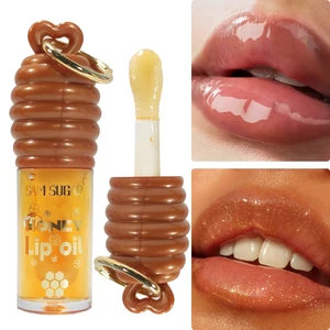 Wholesale Natural Organic Moisturizing Hydrating Plumping Honey Glitter Cute Lip Plumper Oil with Chain