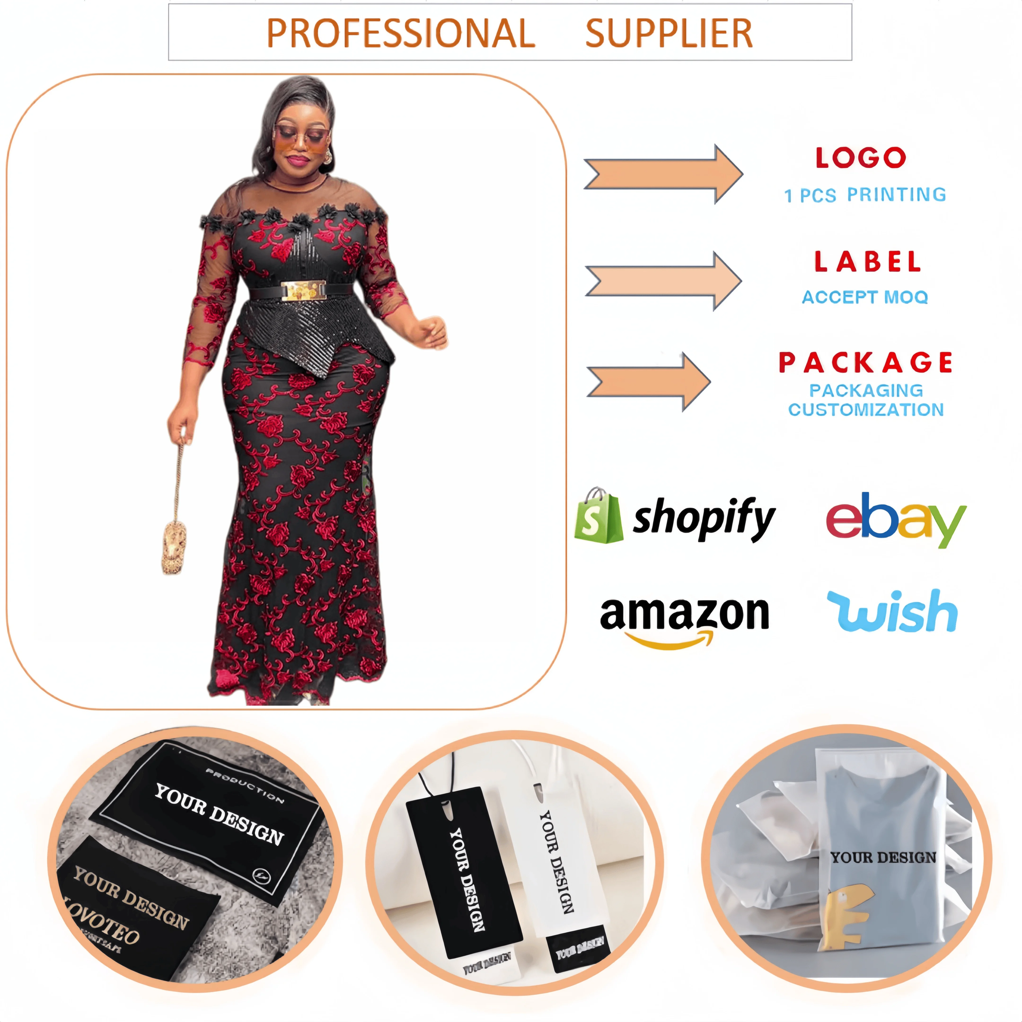 High Quality Gowns for Women Evening Dresses 3-Quarter Sleeve O-neck Lace  Patchwork Embroidered African Party Dress for Ladies