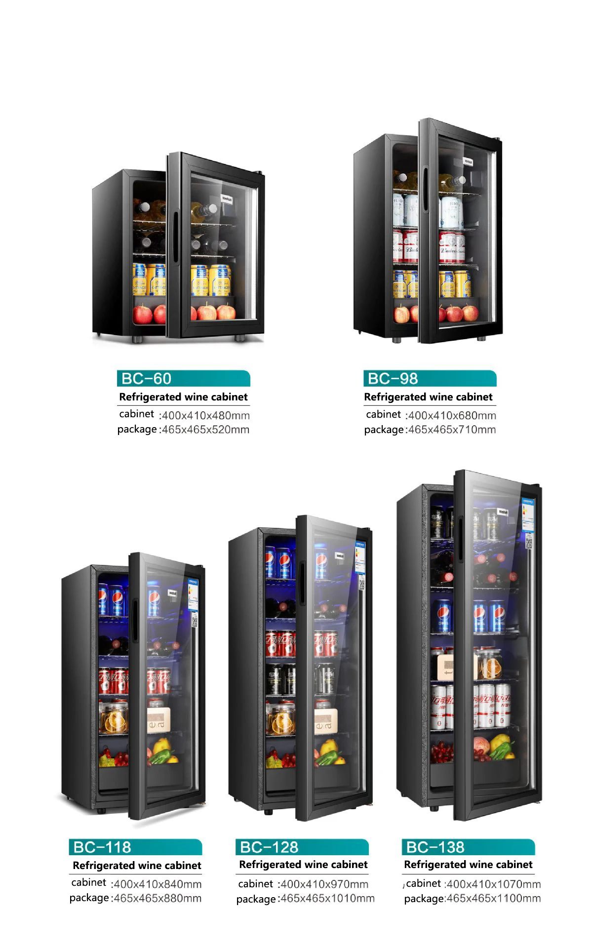 3.2cu Ft Glass Door Fridge Showcase Black Refrigerator Cellar