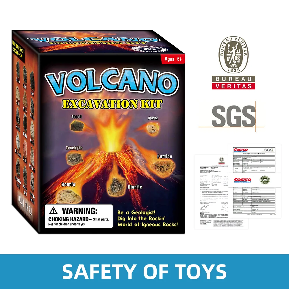 Volcano Eruption Science Rock Excavation Toy Set 6 Stone Discover ...