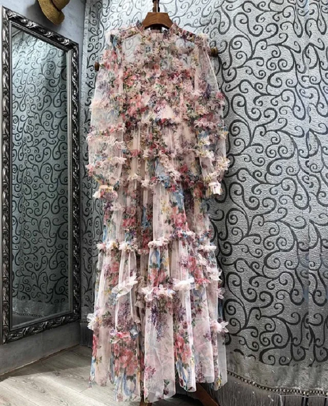 Top Quality Women's Long Dress 2022 Spring Summer Wedding Party Ladies Charming Floral Print Long Sleeve Maxi Dress Gown Vestido7774152330