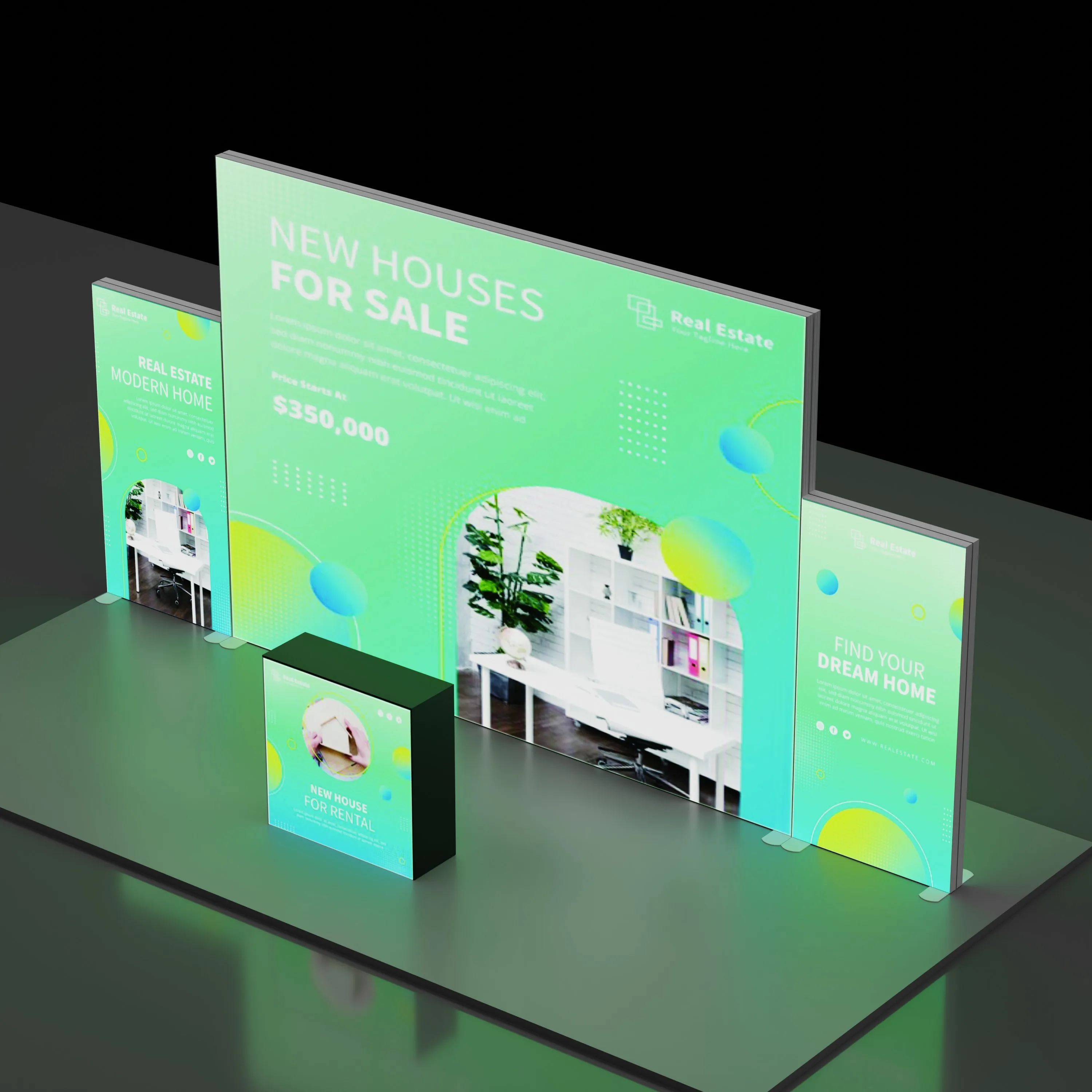 עיצוב אופנה יקרן חזק תצוגה מסך מדיה LED נייד תערוכת עמידה אלומיניום לשימוש חוזר קוסמטיקה עפעפיים תצוגה שוק מסחר