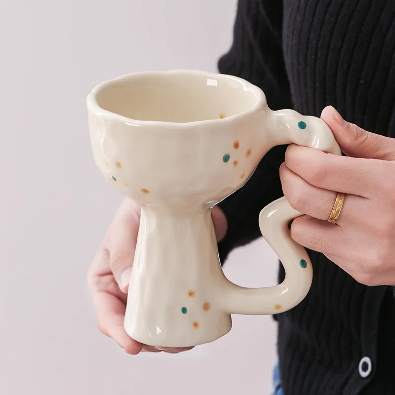 Factory Direct Sell Ins Retro Underglazed Color Ceramic Goblet Creative Tall Mug