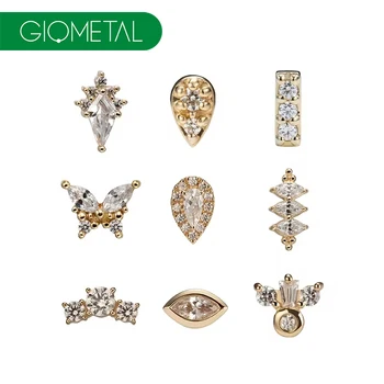 Giometal Hot Selling 14Kt Solid Yellow Gold Press Fit Threadless Ends  Tops Conch Helix Piercing Luxury Body Jewelry Factory