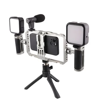 Universal Multi-functional Portable Hand-held Anti-shake Stable Aluminium Alloy Mobile Phone Holder Video Rig Cage Frame