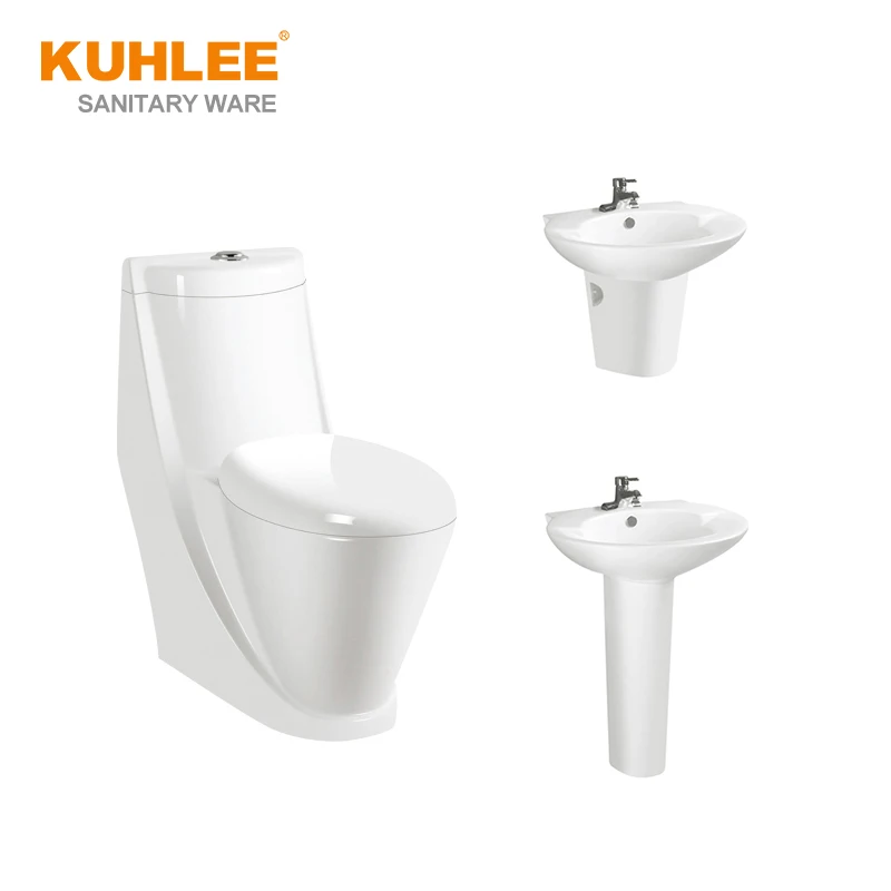 Cheap Price Toilet Pedestal Basin Ceramic Sanitary Ware Suites Bathroom Washdown Toilet Set For Wholesaler