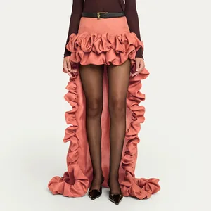 High Fashion Trendy Runway Statement Skirt Elegant Party Wear Ladies Clothing Designer Ruffle High Low Skirts for Women