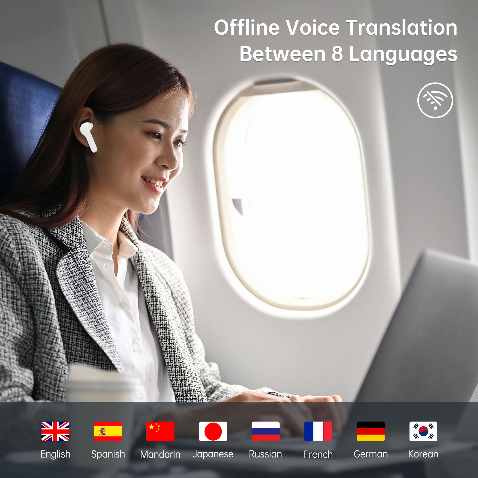 Wooask M6 AI Translator Earbuds Real Time Two-way Voice Translator Headphones 144 Languages&8 Offline Translator Device