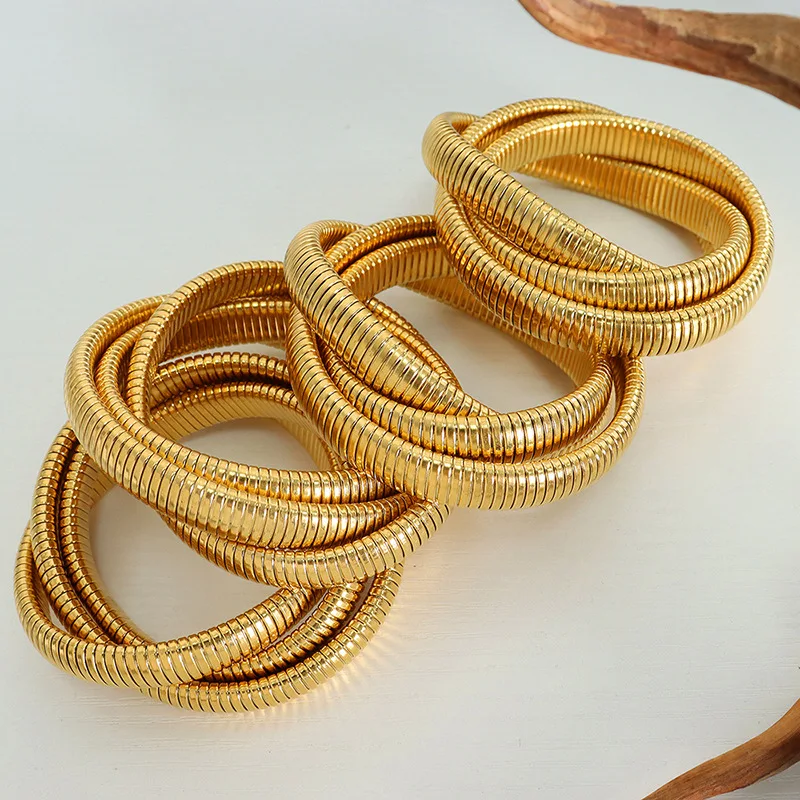 競売 Punk Stackable Jewelry Bracelets Cobra Triple Steel Stainless - アクセサリー