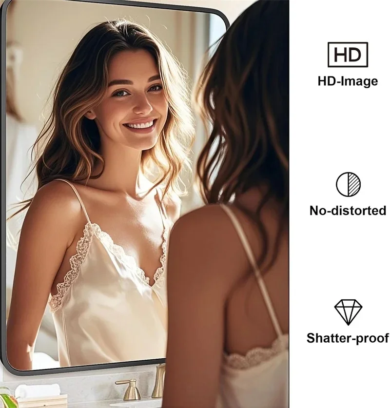 product modern black gold large aluminium alloy framed wall mounted rectangle dressing mirror for home decor-5