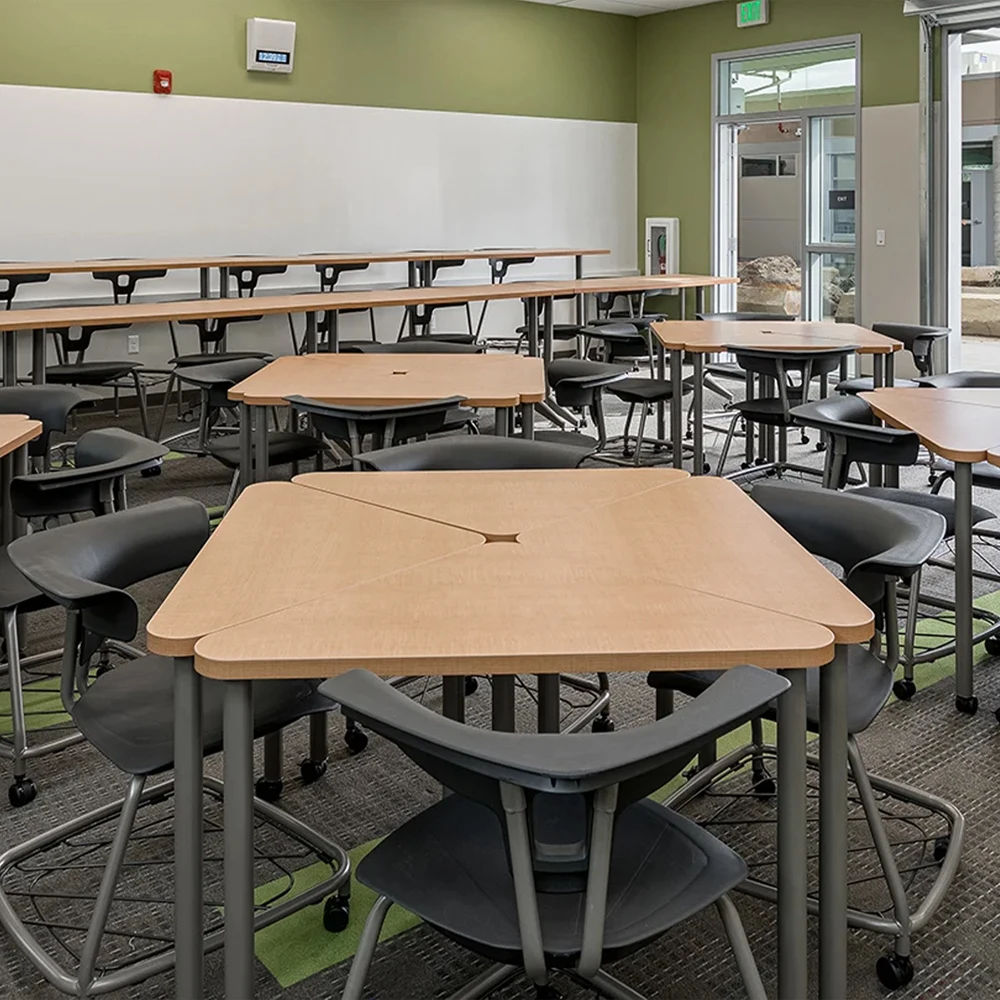 Custom Dimensions Interactive Durable Students Desks and Chairs Classic School Library Furnitures Attached Solid Fittings Wood