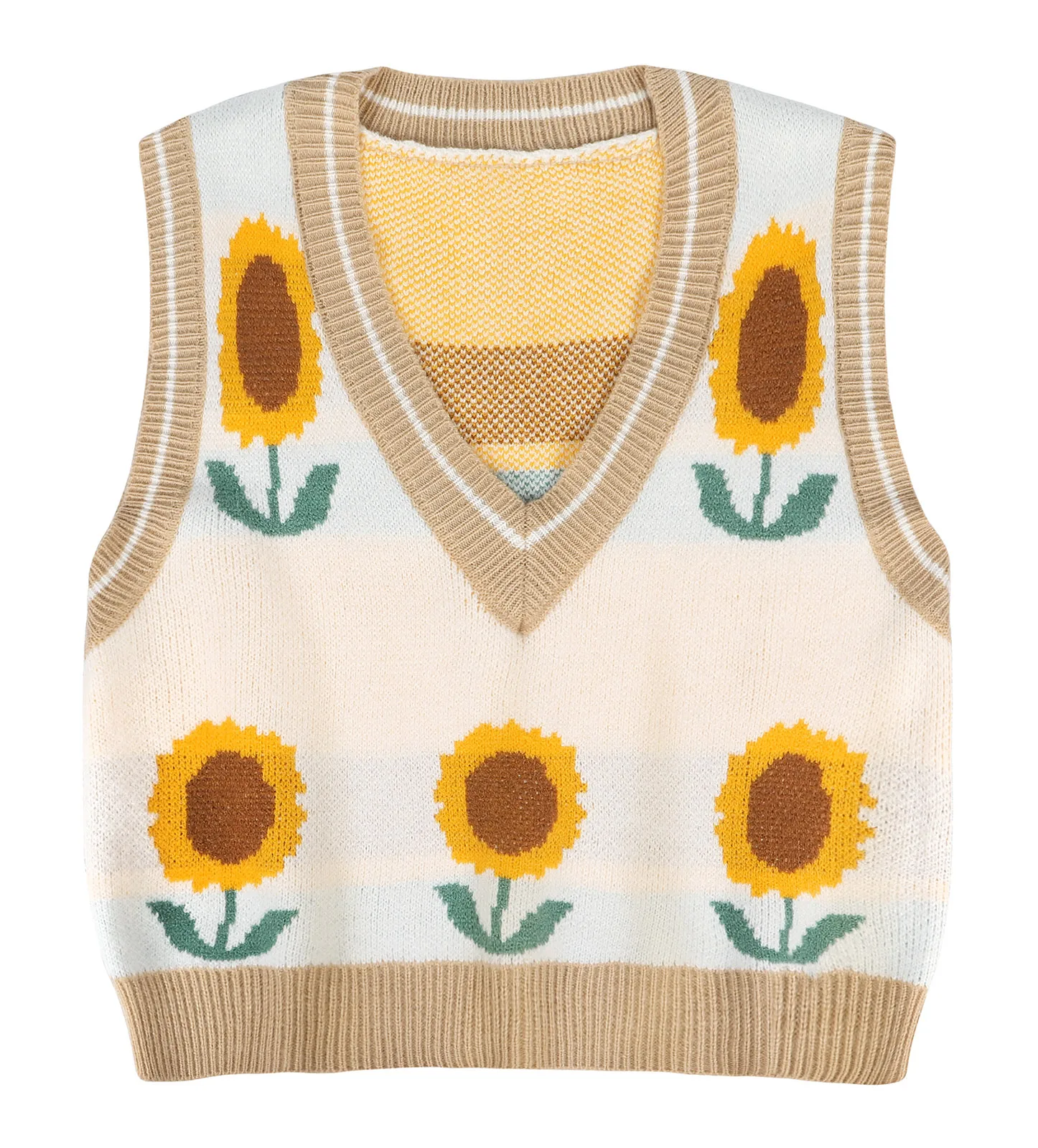 Hot Sale Sunflower Sweater Vest for Women - V-Neck Crop Knitwear
