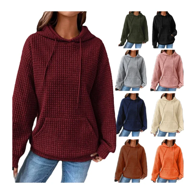 Loose pullover hooded long-sleeved sweatshirt women's drawstring drop shoulder kangaroo pocket hoodie