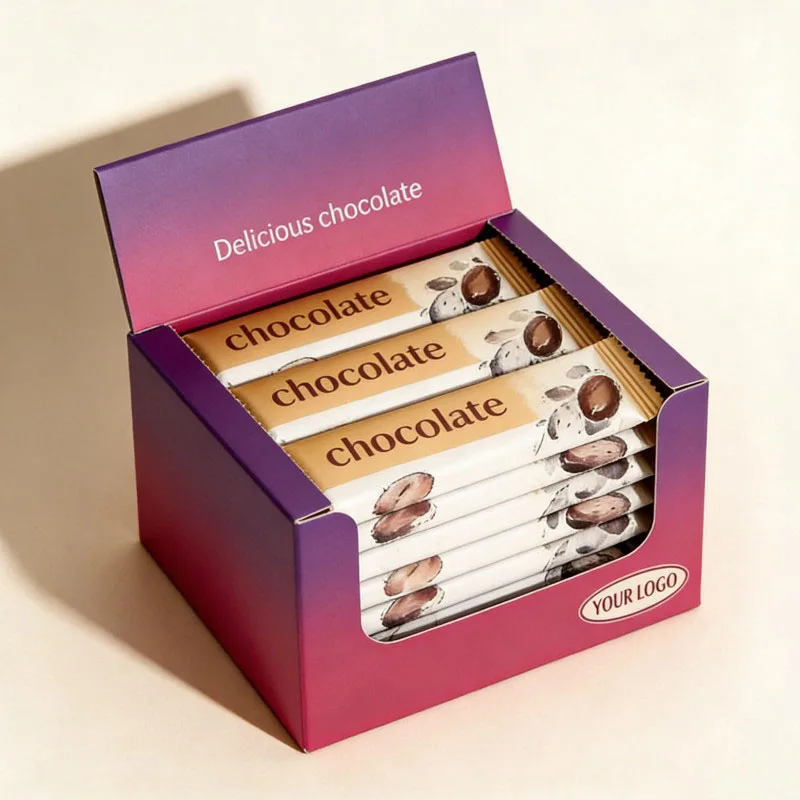 Caixa de Exibição PDQ Personalizada com Logotipo para Balcão, Caixas de Papel para Doces e Biscoitos, Caixa de Embalagem para Barras de Chocolate, ideal para Exibição Rápida de Produtos no Varejo