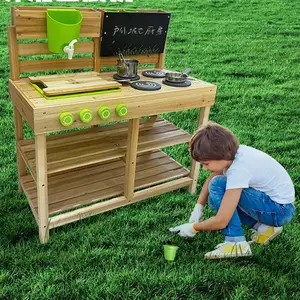 Eibele Children's Wooden Role Play Family Outdoor Kitchen House Play Mud Set Game Educational Cooking Toys for Boys Girls