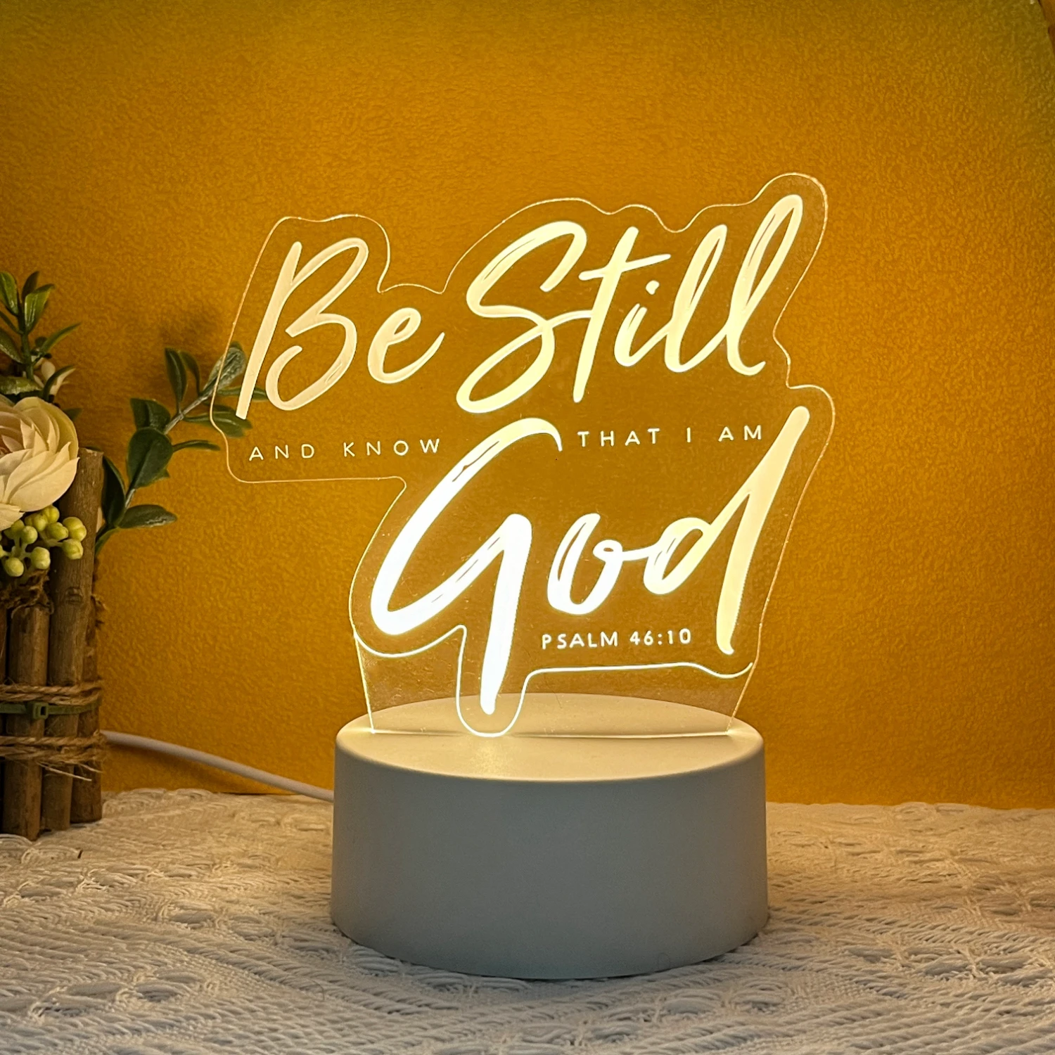 Color Changing Led Lights 3d Optical Acrylic Night Light for Bedroom Bible Christian Gift Usb Table Lamp