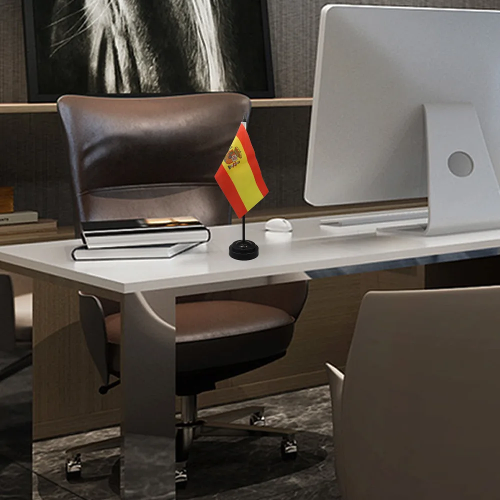All Country Flags and Names Images Office Business Desk Decoration Polyester Spanish Table Flags With Plastic Base and Flag Pole