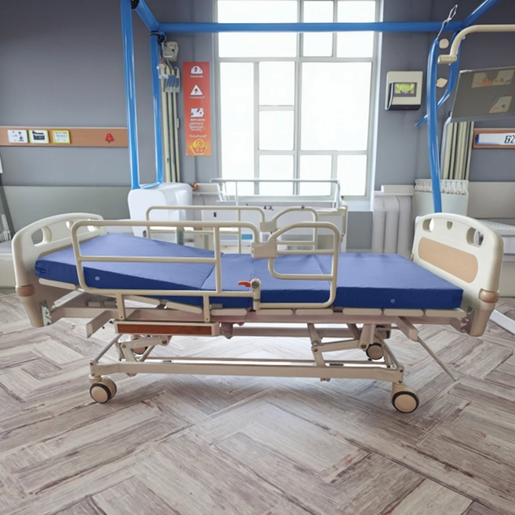 Modern Compact Steel Electric Hospital Bed with Adjustable Foldable Integral Lifting Back Leg Linkage Medical Patient Furniture 3