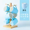 Blue 6-piece bamboo and wood cup holder
