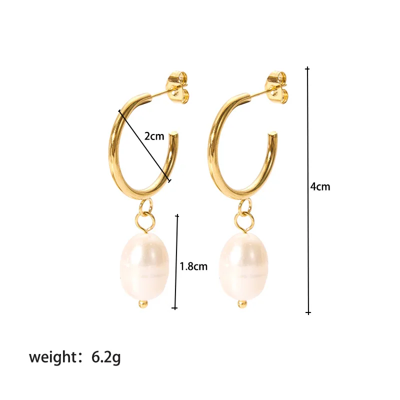 Woying Tarnish Free Gold Drop High Quality Freshwater Pearl Stud Earrings Stainless Steel 18k Gold Women Jewelry Hoop Earrings