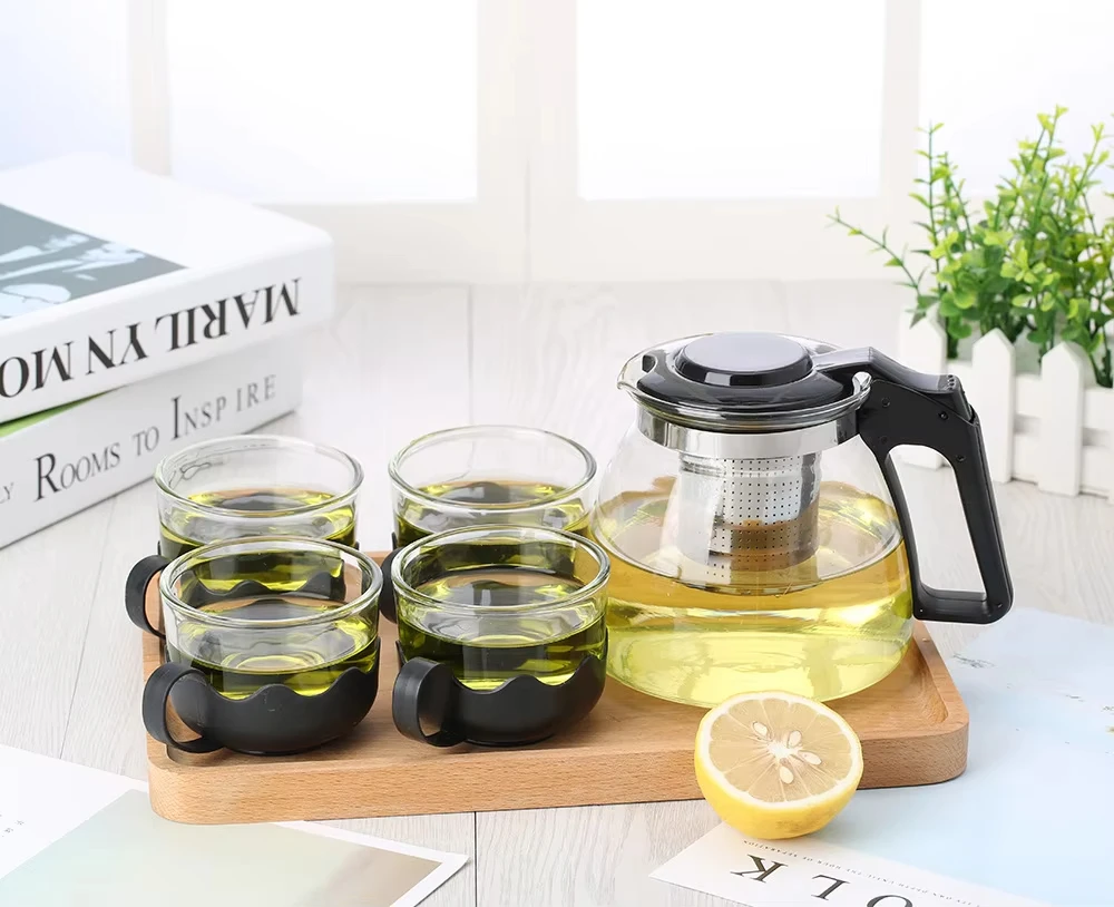Pyrex Unbreakable Glass Teapot with Strainer Convenient Indoor Office Coffee & Tea Set for Home Use