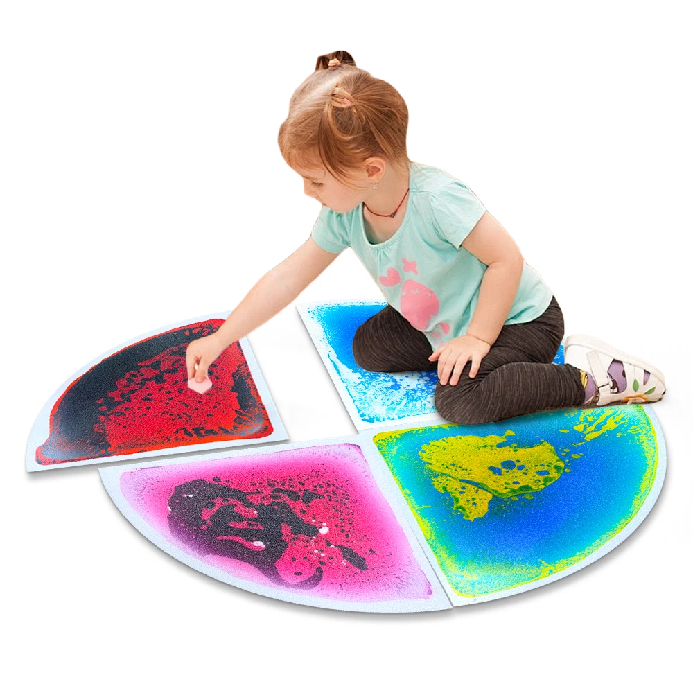 38/50CM 4 PC Peza en forma de tarta, ladrillo transparente con líquido en movemento, tapete de soalo para nños, xoguetes educativos para o aprendizado de nños ao ar libre