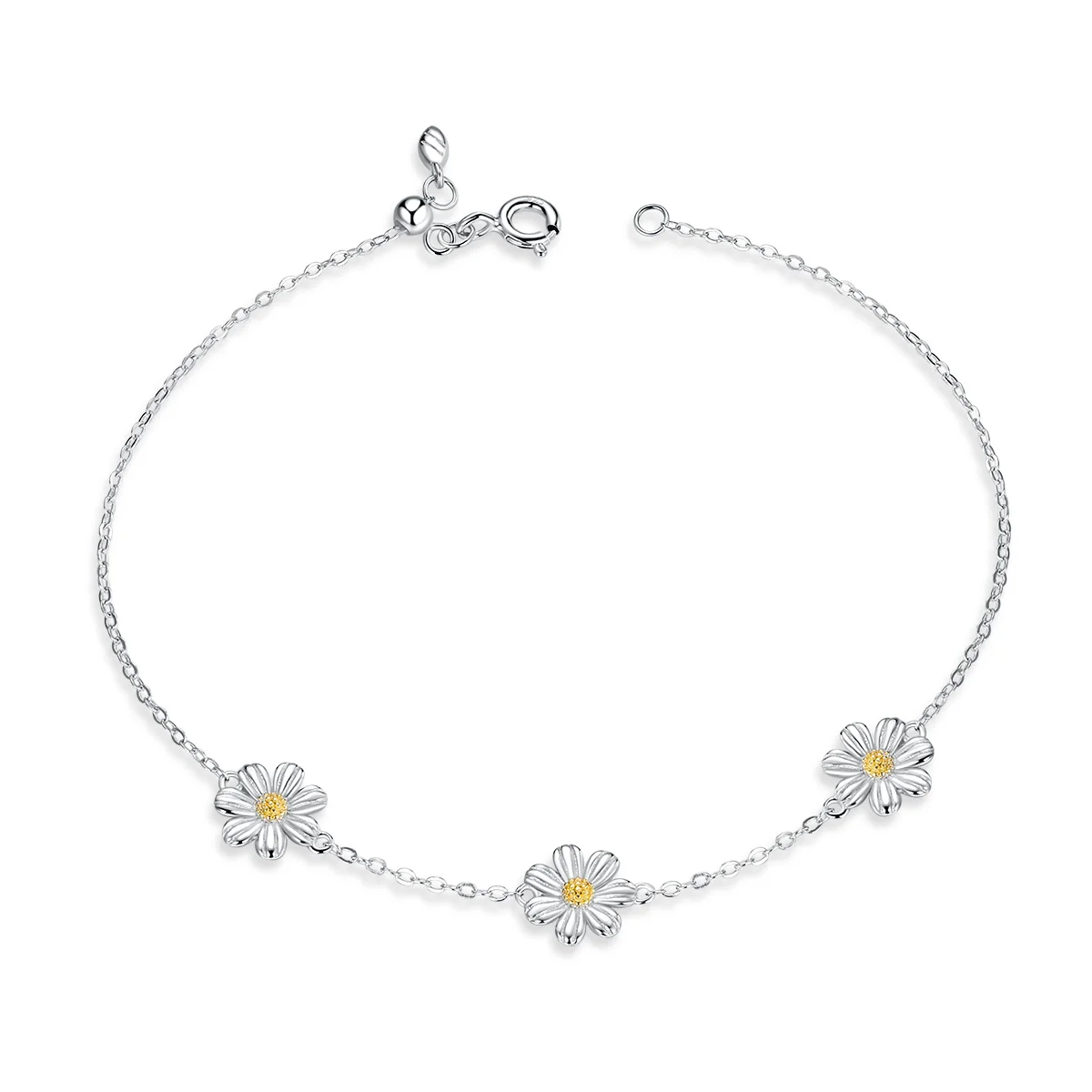 [wingbling] 925Silver☆LIA Daisy Silver Ball Bracelet Daisy Flower Link Bracelet - Elegant 925 Sterling Silver