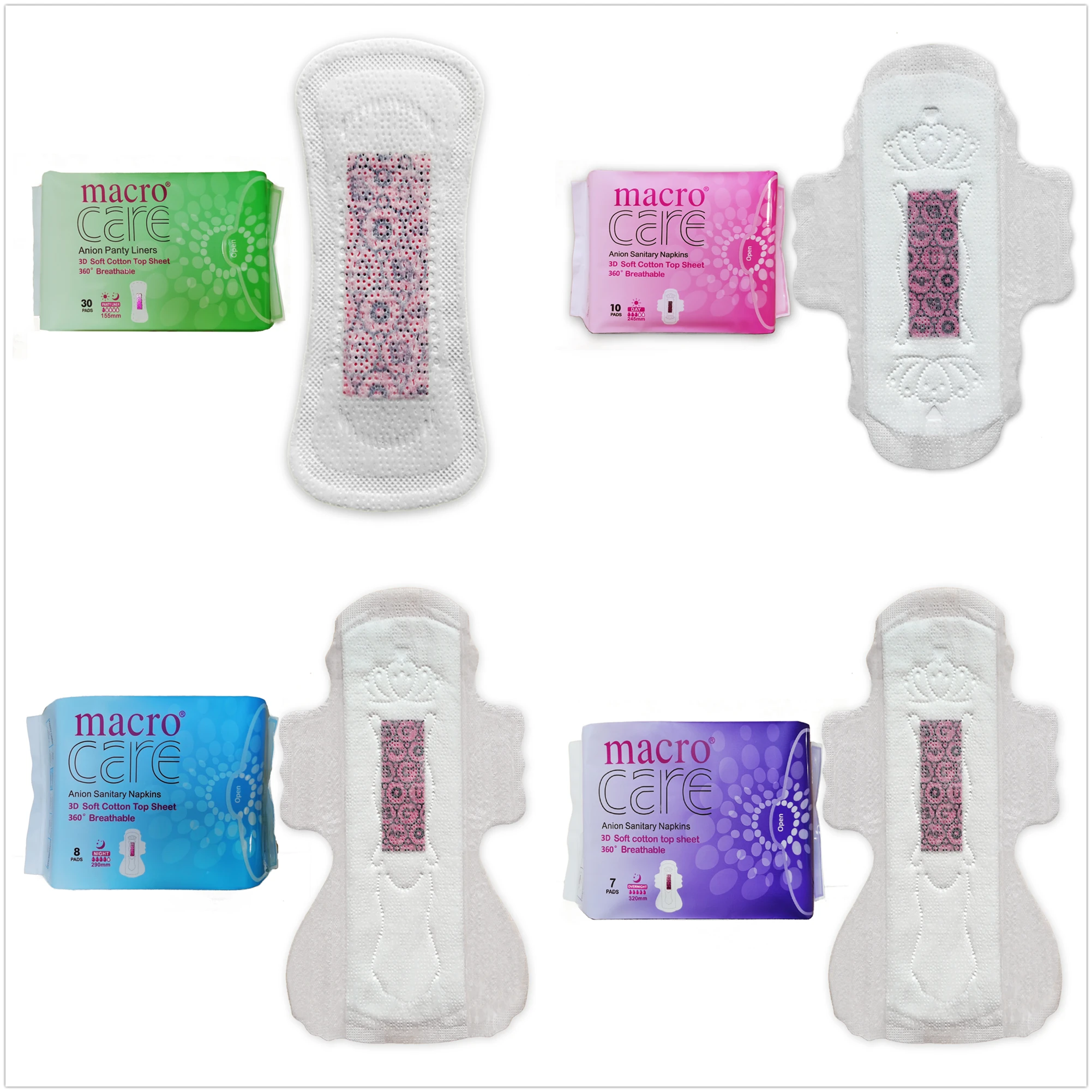 Макроуход, оптовая продажа, производство хлопковых анионных гигиенических прокладок для женщин с отрицательными ионами