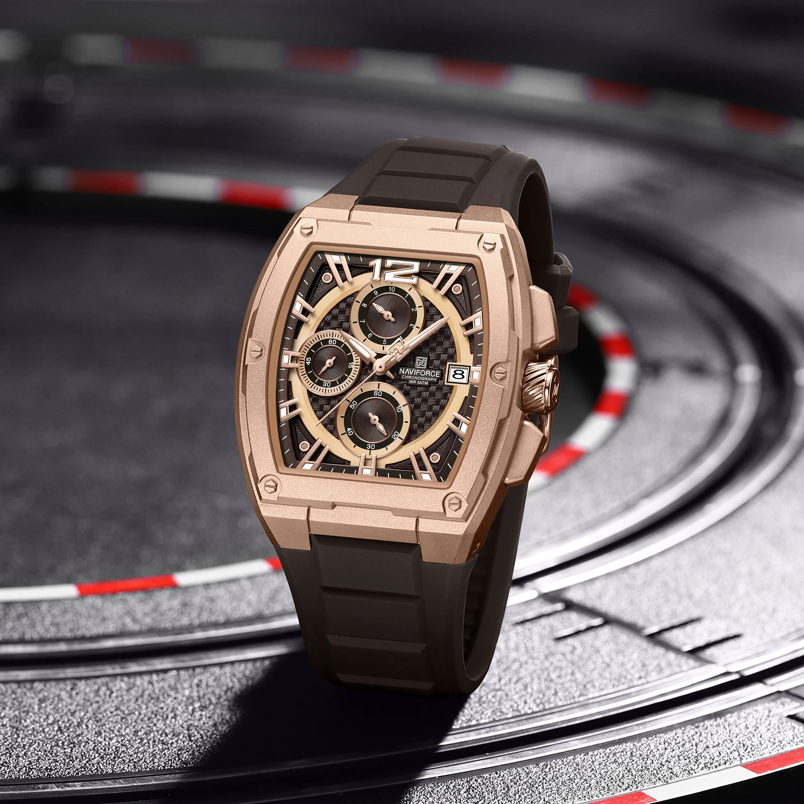 NAVIFORCE New 8050 Men Quartz Watches Sports Waterproof Silicone Strap Wrist Watch for Man Calendar Male Chronograph Clock