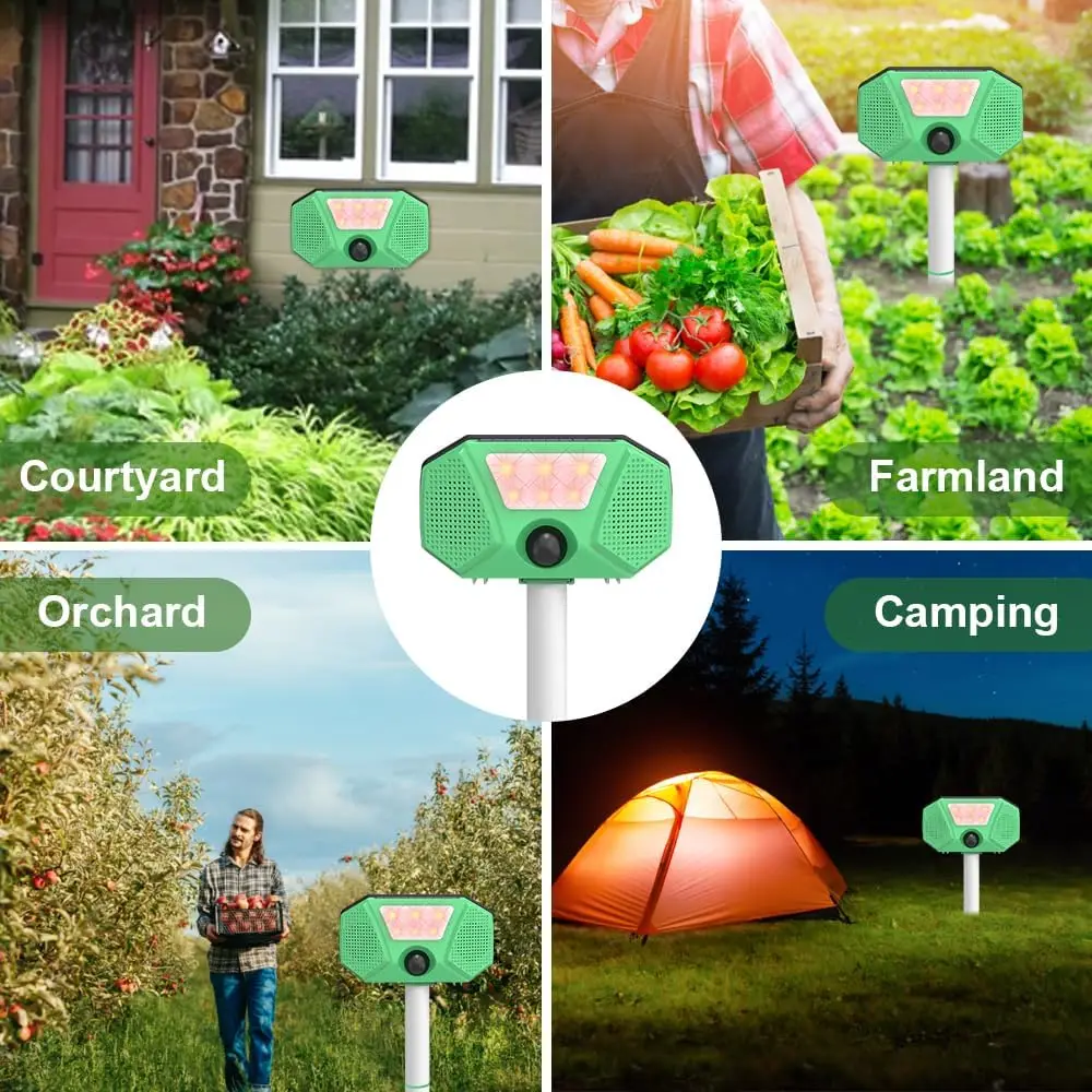 Saijzek New 360 Outdoor Solar Powered Ultrasonic Smart Animal Repellent Deer/Cat/Monkey/Wild Pig/Bird Repeller details