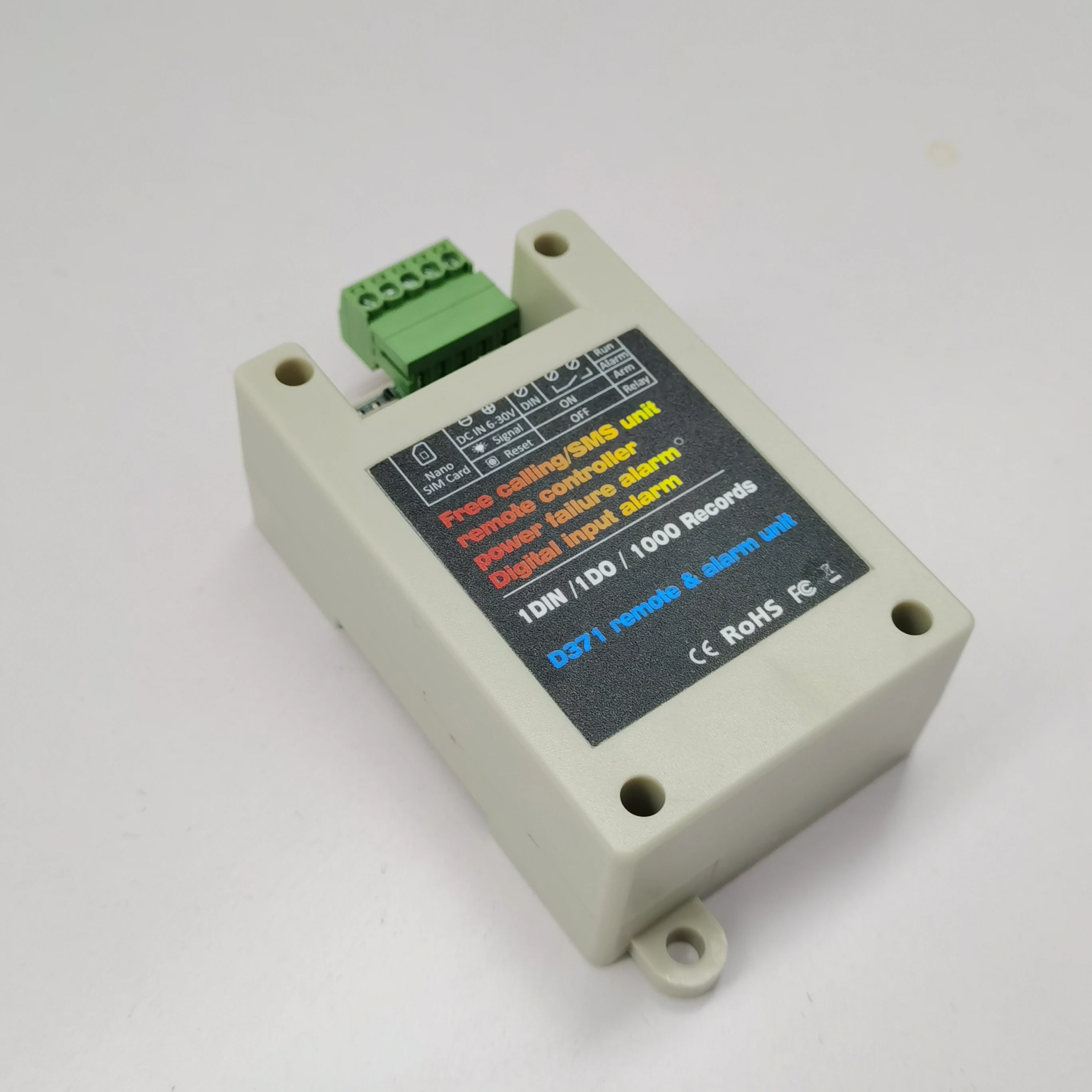 Free Calling Sms Unit Remote Controller Power Failure Alarm Digital Input Alarm 1 DIN/1DO/1000 Records D371 2G