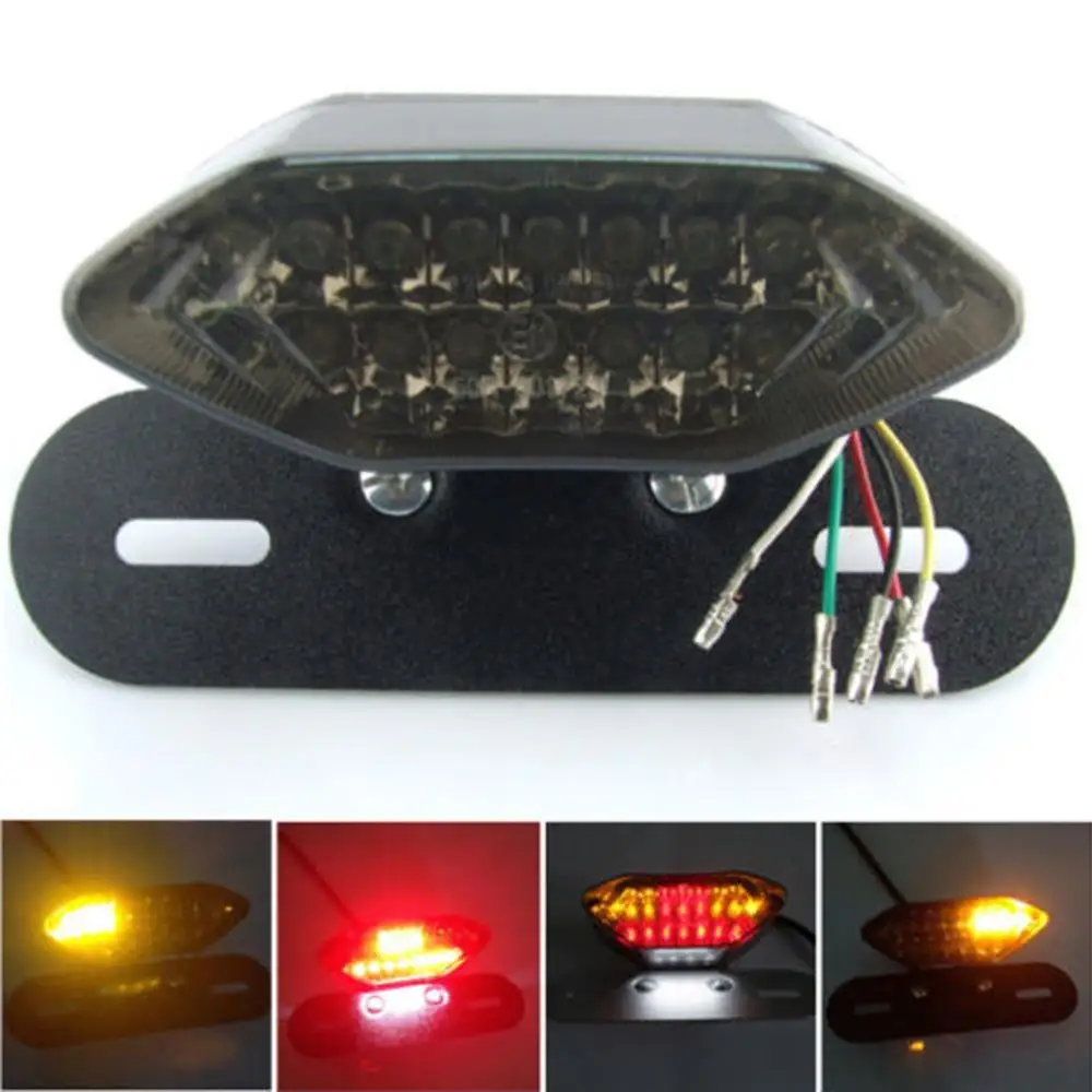 Motorcycle LED Turn Signal Brake Tail Light Integrated License Plate Lamp Black 